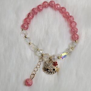 $10 Hello Kitty Pink and Gold Beaded Bracelet with Crystal Rhinestone